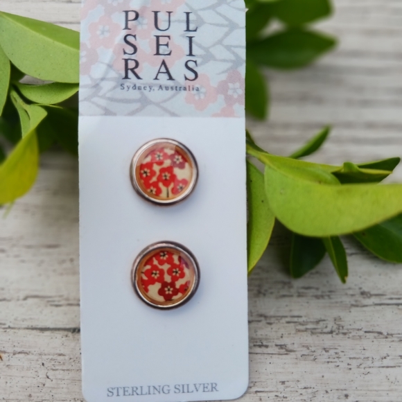 NEW Flower Button Earrings Red Yellow Sustainable Pulseiras Australia - Picture 1 of 7